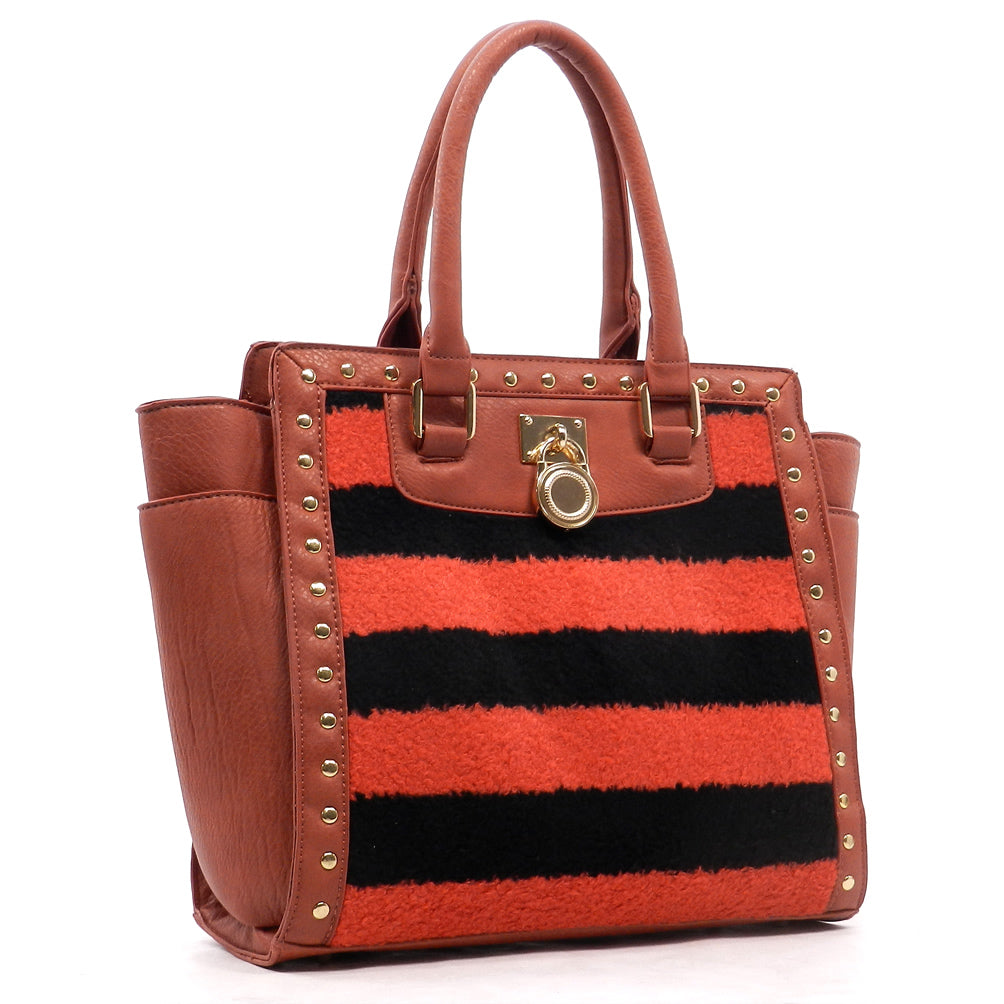 Striped Padlock Tote - Orange