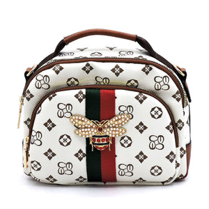 Monogrammed Queen B Stripe Satchel