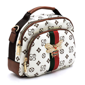 Monogrammed Queen B Stripe Satchel