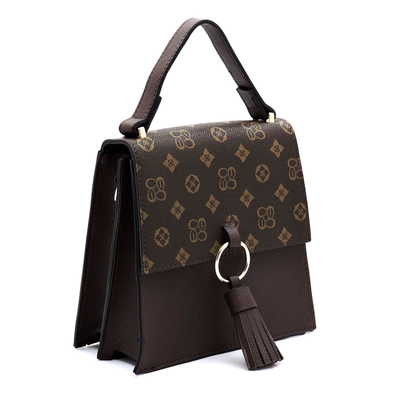 Monogram Ring Tassel Flap Crossbody Satchel