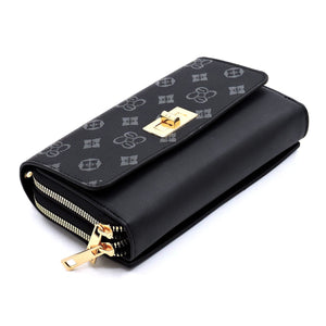 Monogrammed Twist Lock Double Zip Around Crossbody Wallet