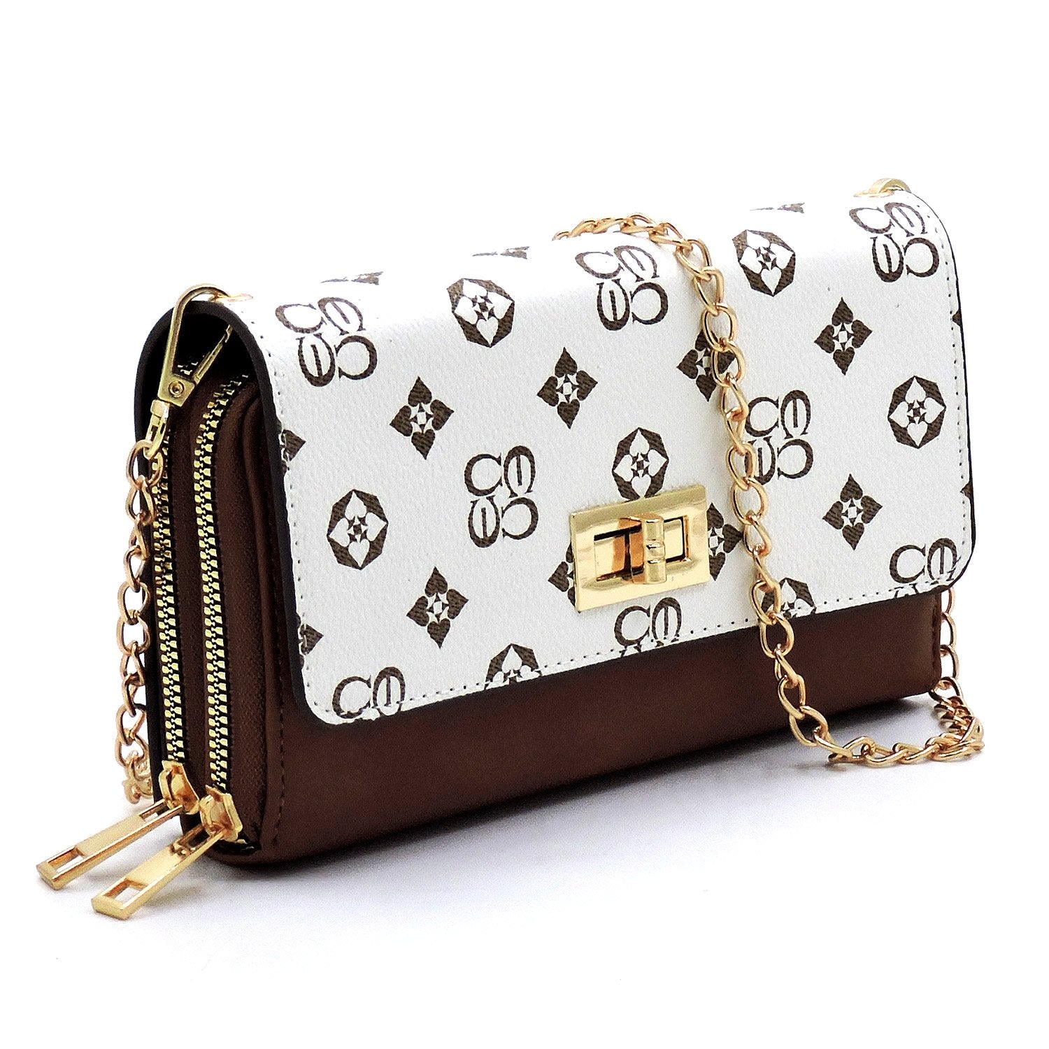 Monogrammed Twist Lock Double Zip Around Crossbody Wallet