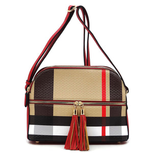 Plaid Check Multi Compartment Crossbody Bag