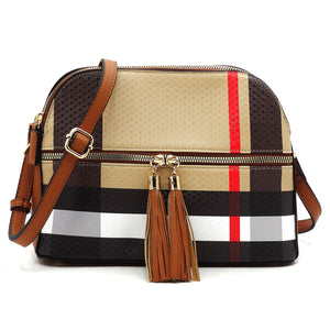 Plaid Check Multi Compartment Crossbody Bag