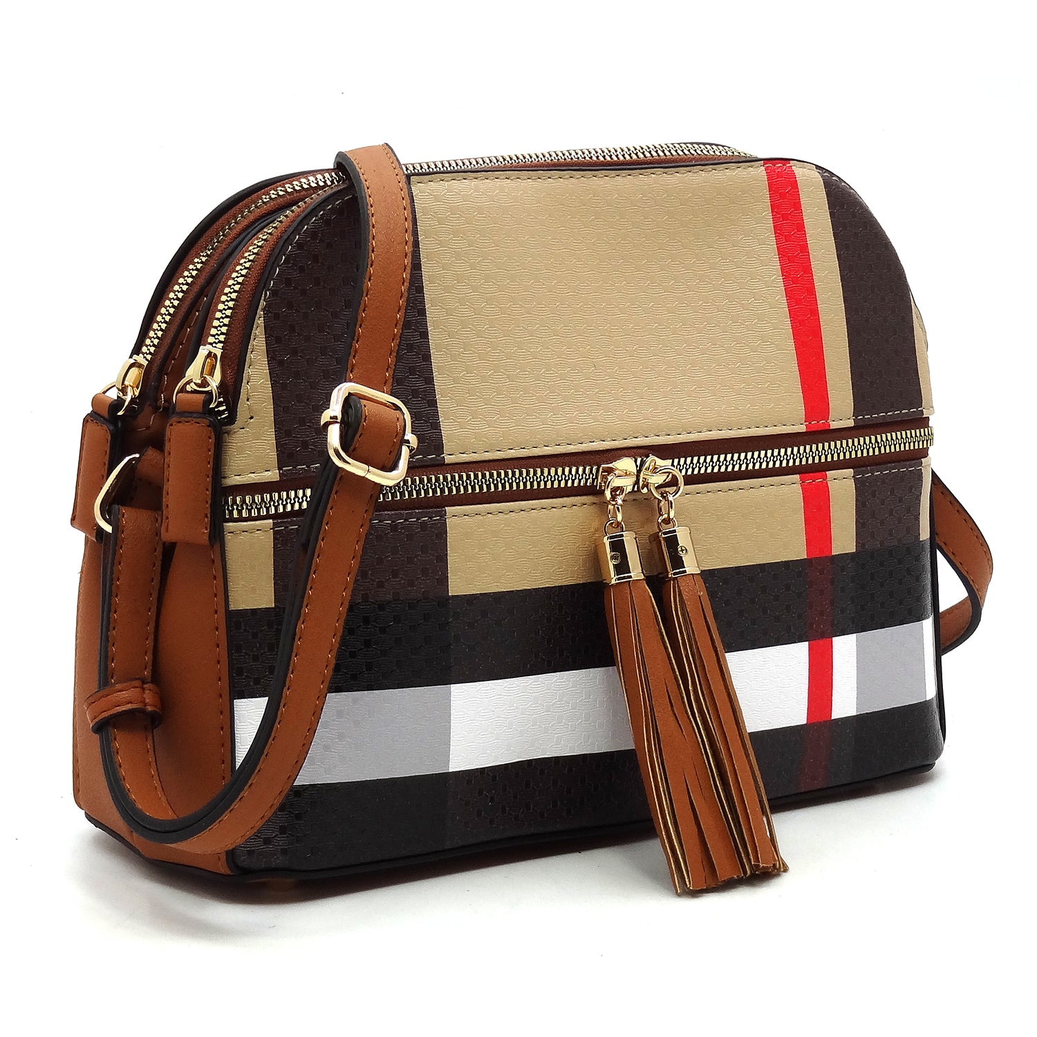 Plaid Check Multi Compartment Crossbody Bag