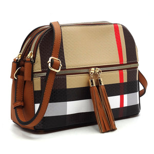 Plaid Check Multi Compartment Crossbody Bag