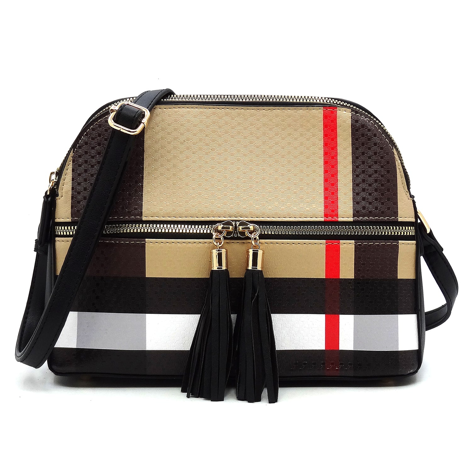 Plaid Check Multi Compartment Crossbody Bag