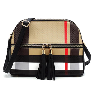 Plaid Check Multi Compartment Crossbody Bag