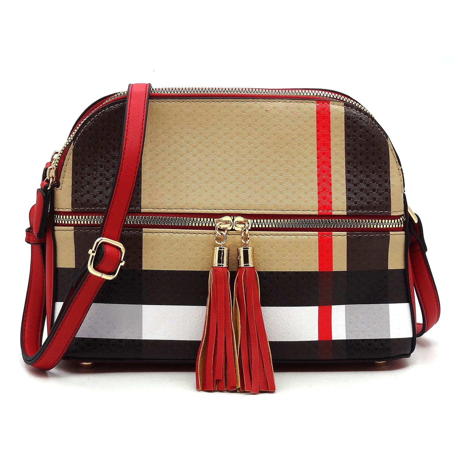 Plaid Check Multi Compartment Crossbody Bag