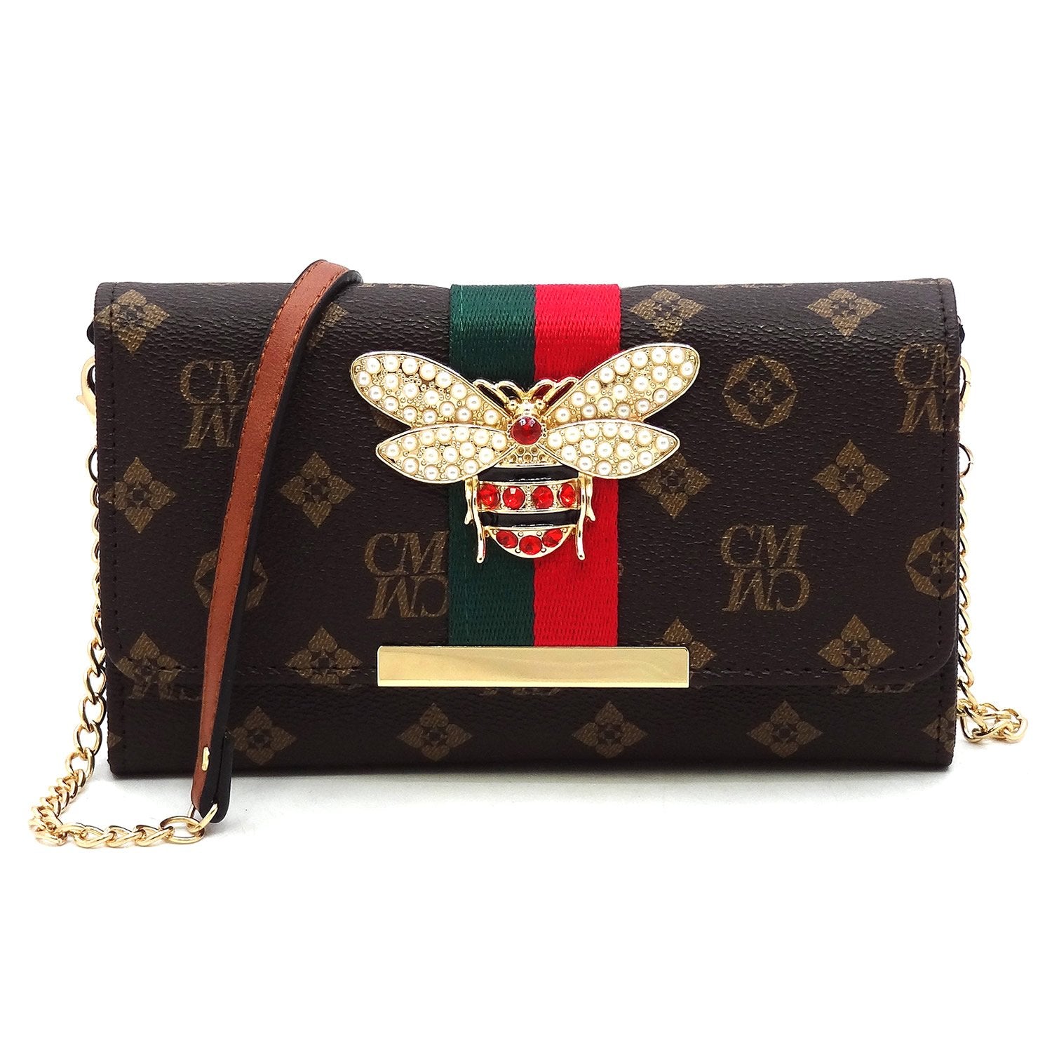 Queen B Stripe Monogram Crossbody Clutch Wallet