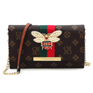 Queen B Stripe Monogram Crossbody Clutch Wallet