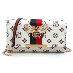 Queen B Stripe Monogram Crossbody Clutch Wallet