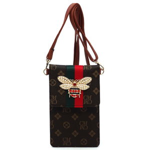 Queen B Stripe Monogram Cell Phone Purse Crossbody Bag