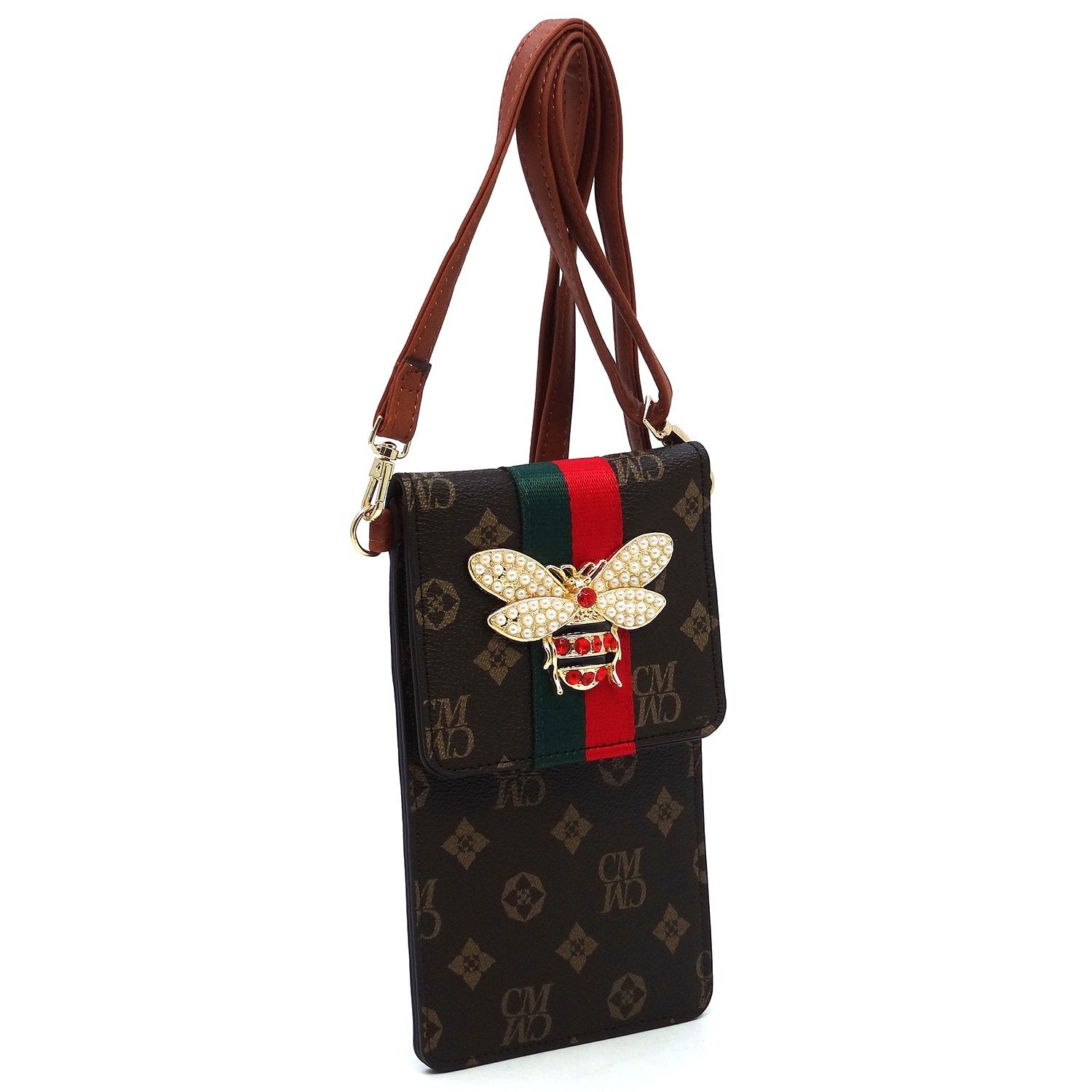 Queen B Stripe Monogram Cell Phone Purse Crossbody Bag