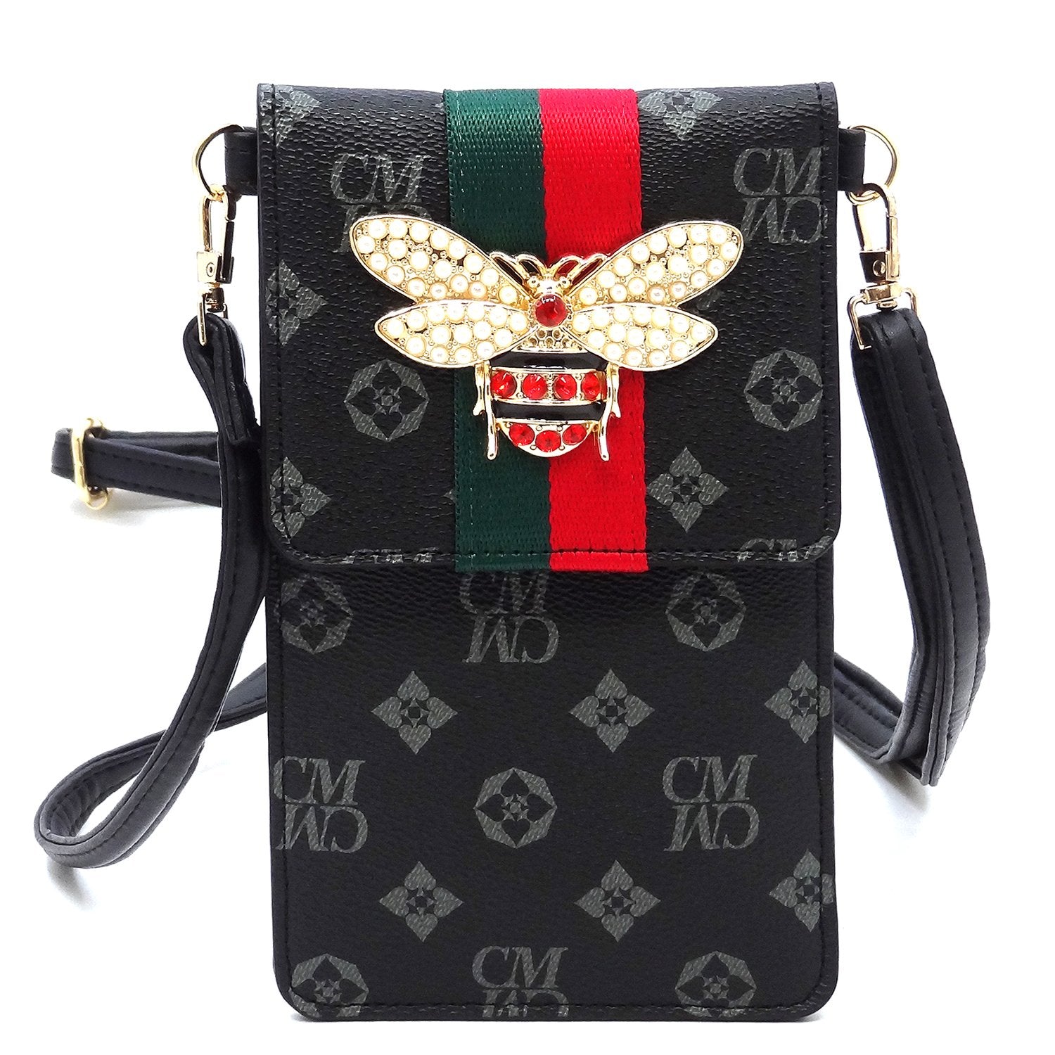 Queen B Stripe Monogram Cell Phone Purse Crossbody Bag