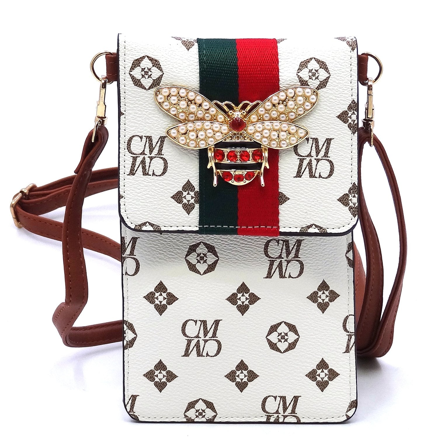 Queen B Stripe Monogram Cell Phone Purse Crossbody Bag