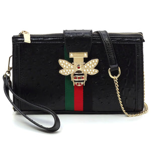 Queen B Stripe Ostrch Cro Crossbody Clutch Wristlet