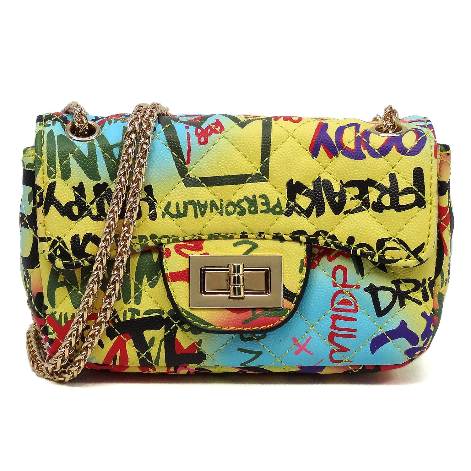 Multi Graffiti Print Qulited Classic Shoulder Bag