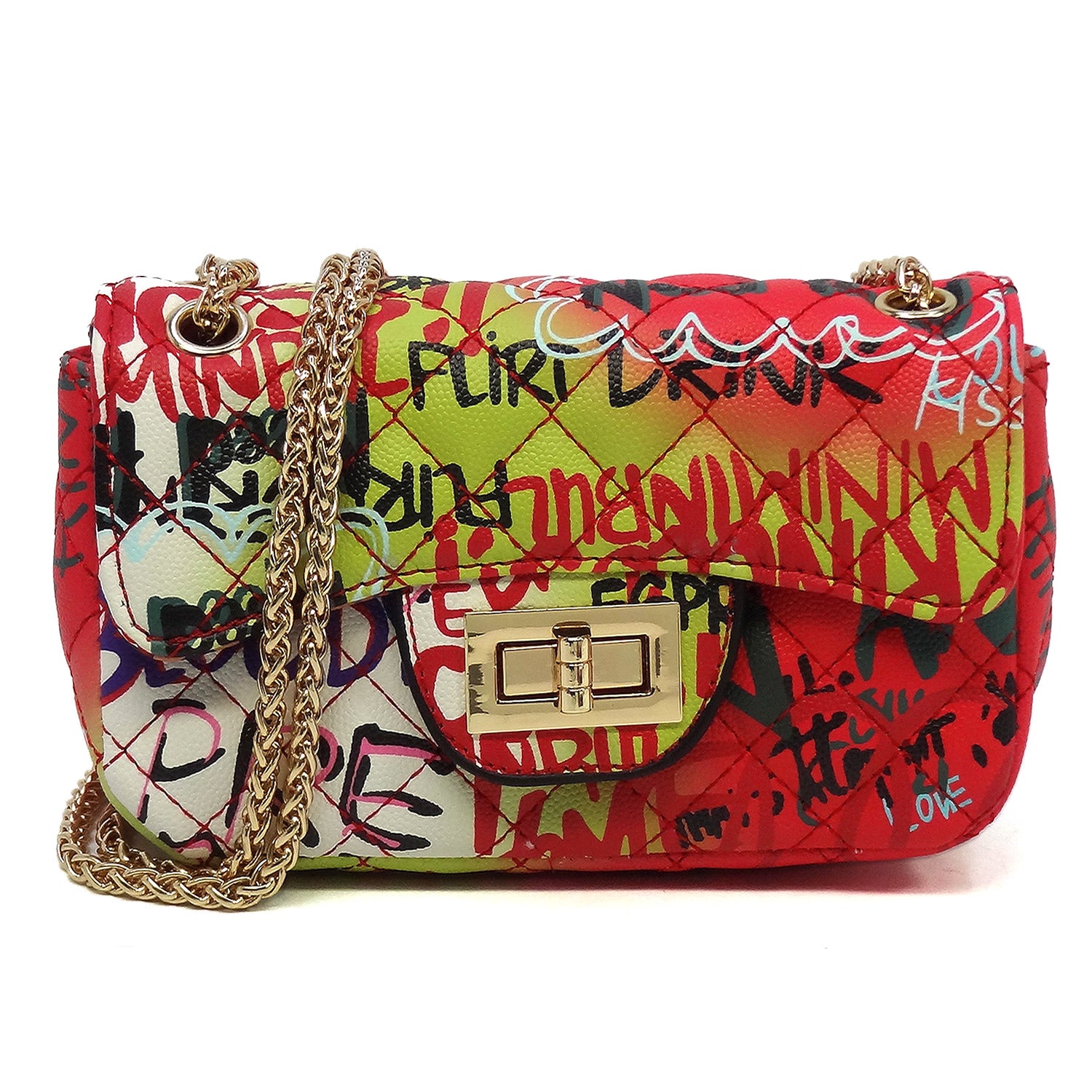 Multi Graffiti Print Qulited Classic Shoulder Bag