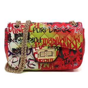 Multi Graffiti Print Qulited Classic Shoulder Bag