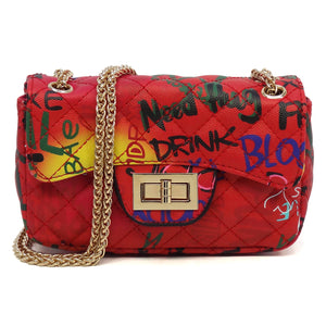 Multi Graffiti Print Qulited Classic Shoulder Bag