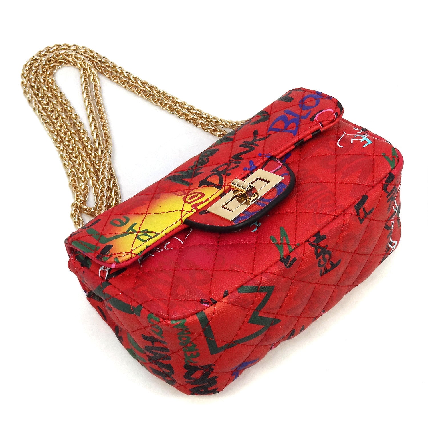 Multi Graffiti Print Qulited Classic Shoulder Bag