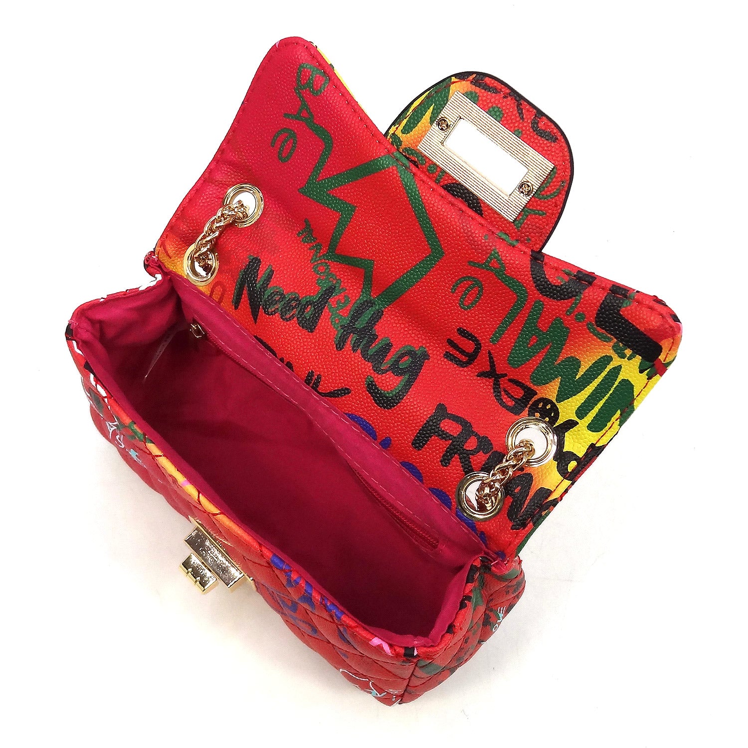 Multi Graffiti Print Qulited Classic Shoulder Bag