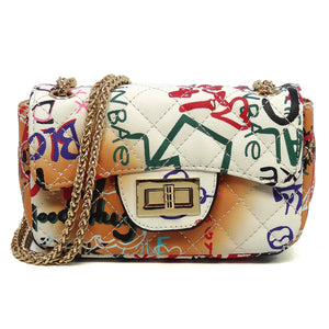 Multi Graffiti Print Qulited Classic Shoulder Bag