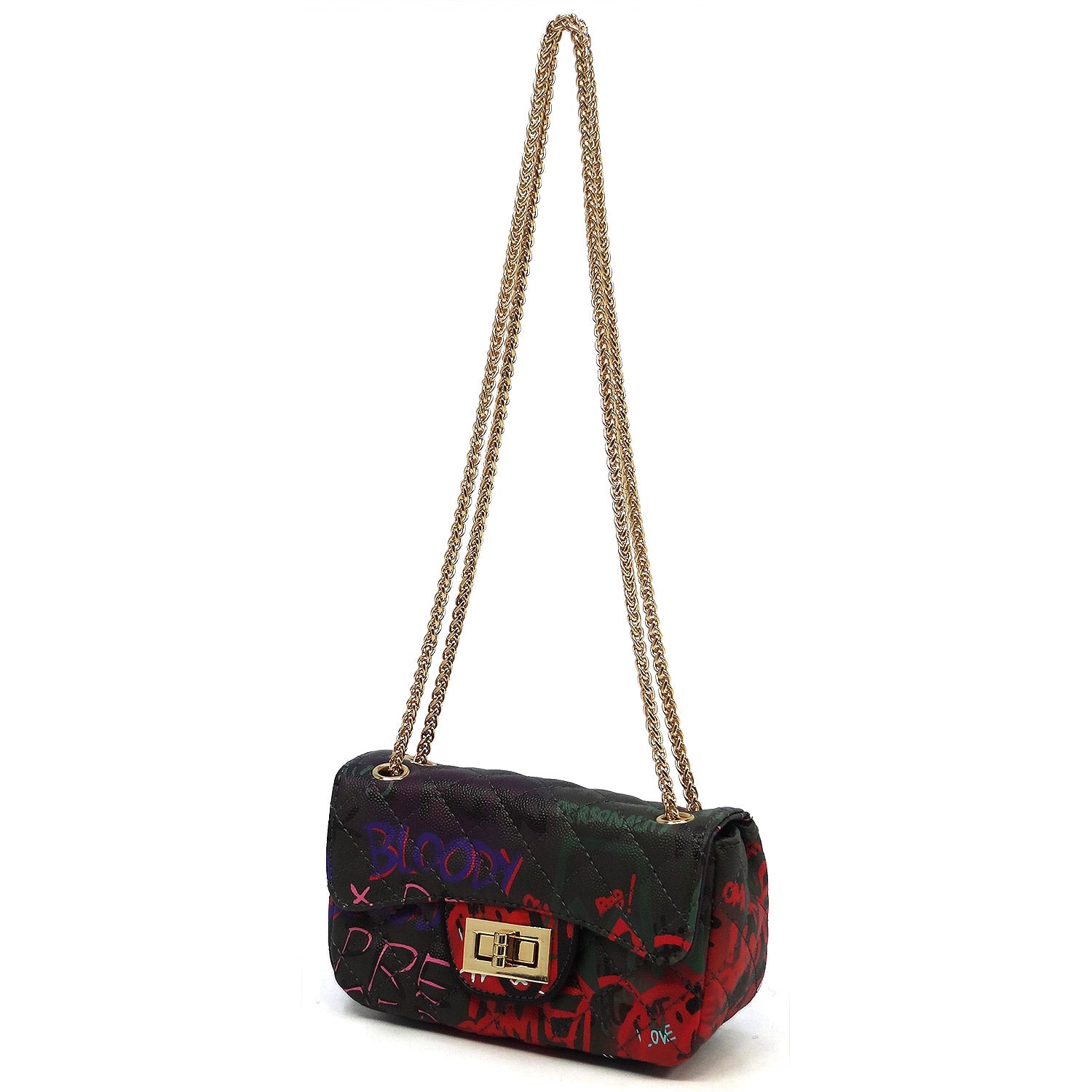 Multi Graffiti Print Qulited Classic Shoulder Bag