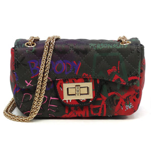 Multi Graffiti Print Qulited Classic Shoulder Bag