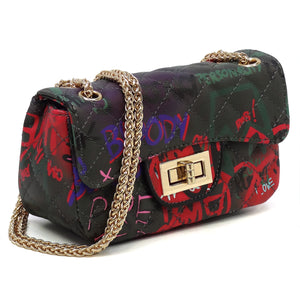 Multi Graffiti Print Qulited Classic Shoulder Bag