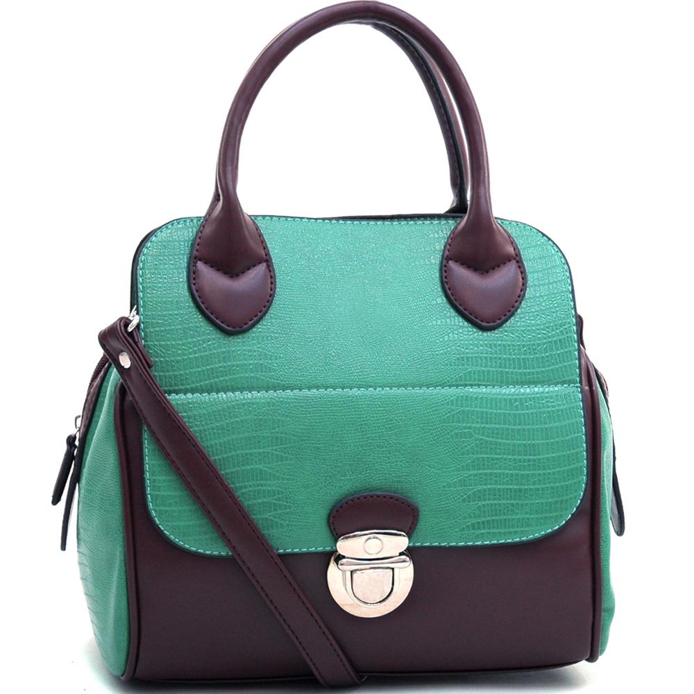 Dasein Matte Croco Texture Satchel with Buckle Accent -  GREEN - GFM US