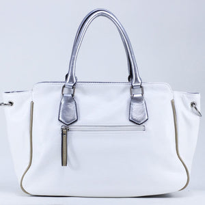 Dasein Petite Two-Tone Metallic Contrast Fashion Tote Bag - WHITE - GFM US