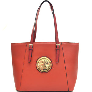 Dasein® Elegant Two Tone Buckle Strap Emblem Tote