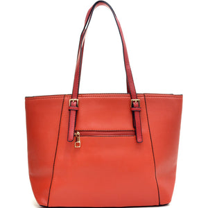 Dasein® Elegant Two Tone Buckle Strap Emblem Tote