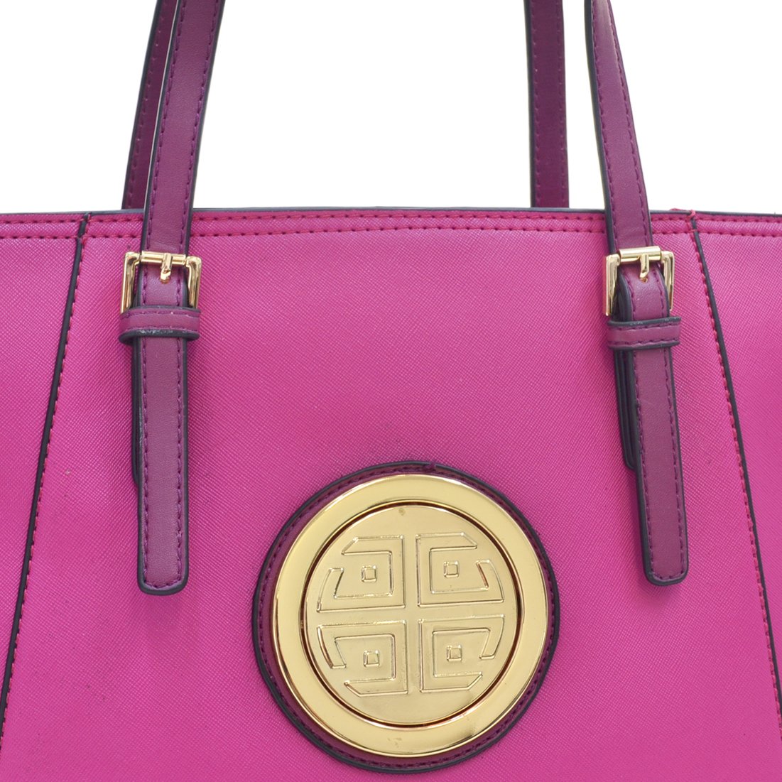 Dasein® Elegant Two Tone Buckle Strap Emblem Tote