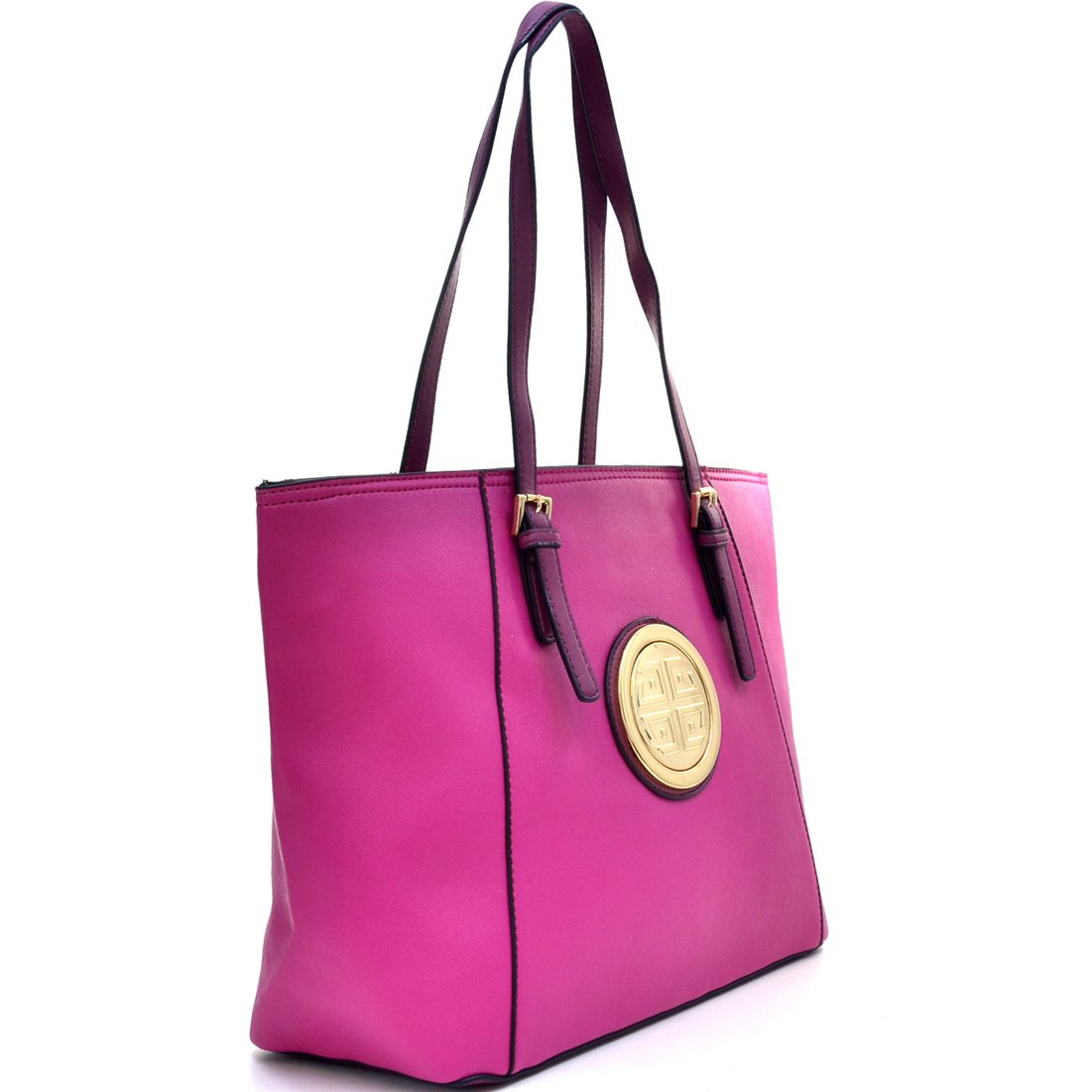 Dasein® Elegant Two Tone Buckle Strap Emblem Tote