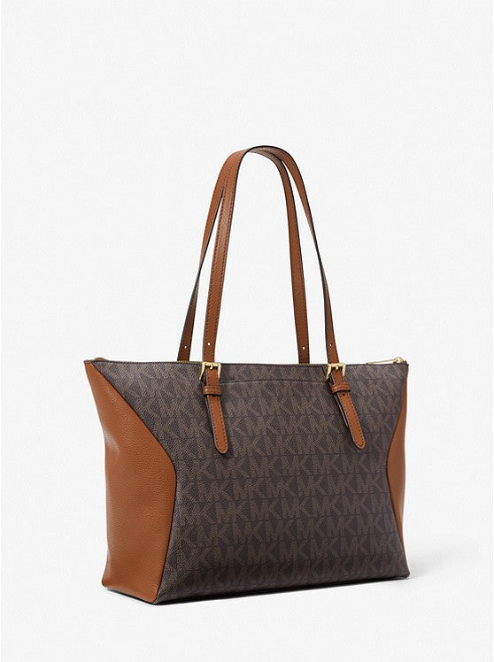 MK Coraline Large Two-Tone Logo Tote Bag - Brown