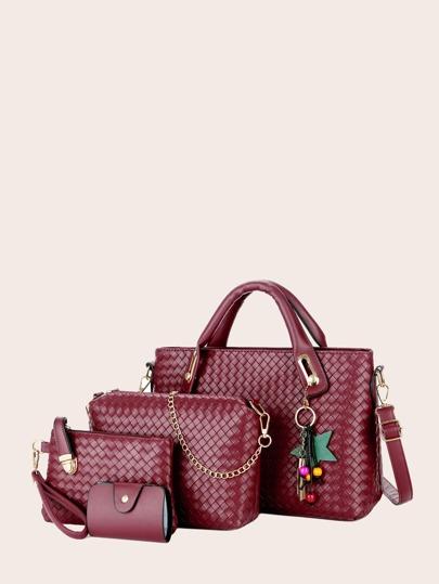 4pcs Beaded Decor Braided Embossed Tote Bag Set - GFM US