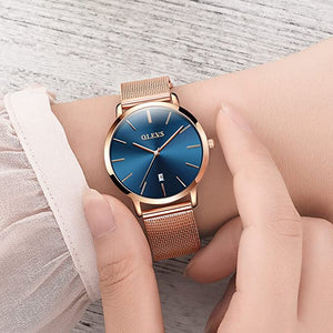 OLEVS Womens Watch Gifts Set with Bracelet Rose Gold for Lady Female Minimalist Simple Slim Thin Analog Quartz Wrist Watches Waterproof Two Tone