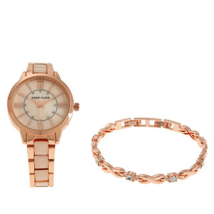 Anne Klein Mother-of-Pearl Dial Watch and Bracelet Set - Rose Goldtone