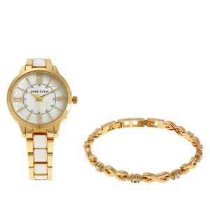 Anne Klein Mother-of-Pearl Dial Watch and Bracelet Set - Rose Goldtone