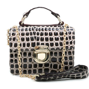 Anais Gvani Women's Sophisticated Buckled Patent Cro Mini Bag w/ Chain Shoulder Straps