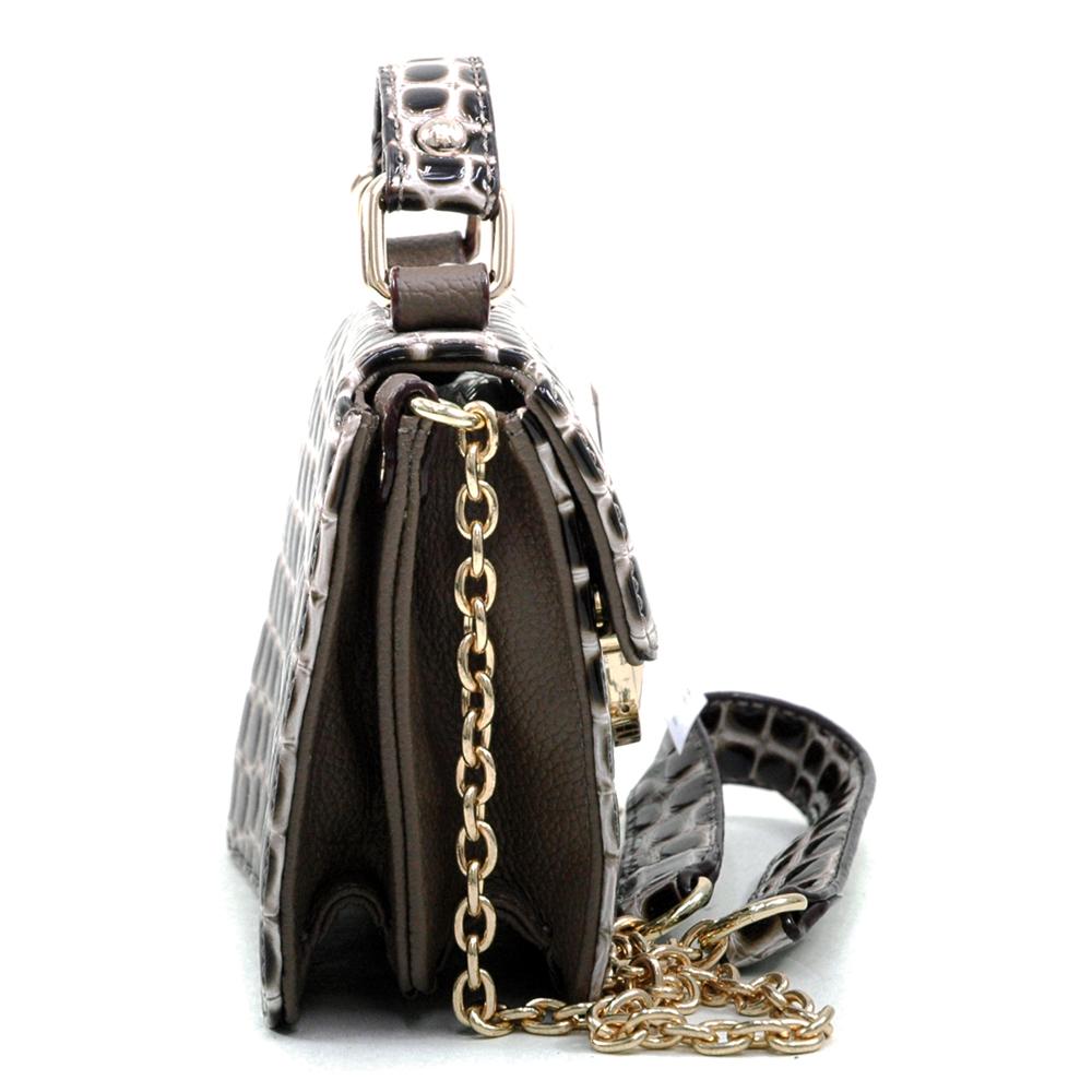 Anais Gvani Women's Sophisticated Buckled Patent Cro Mini Bag w/ Chain Shoulder Straps