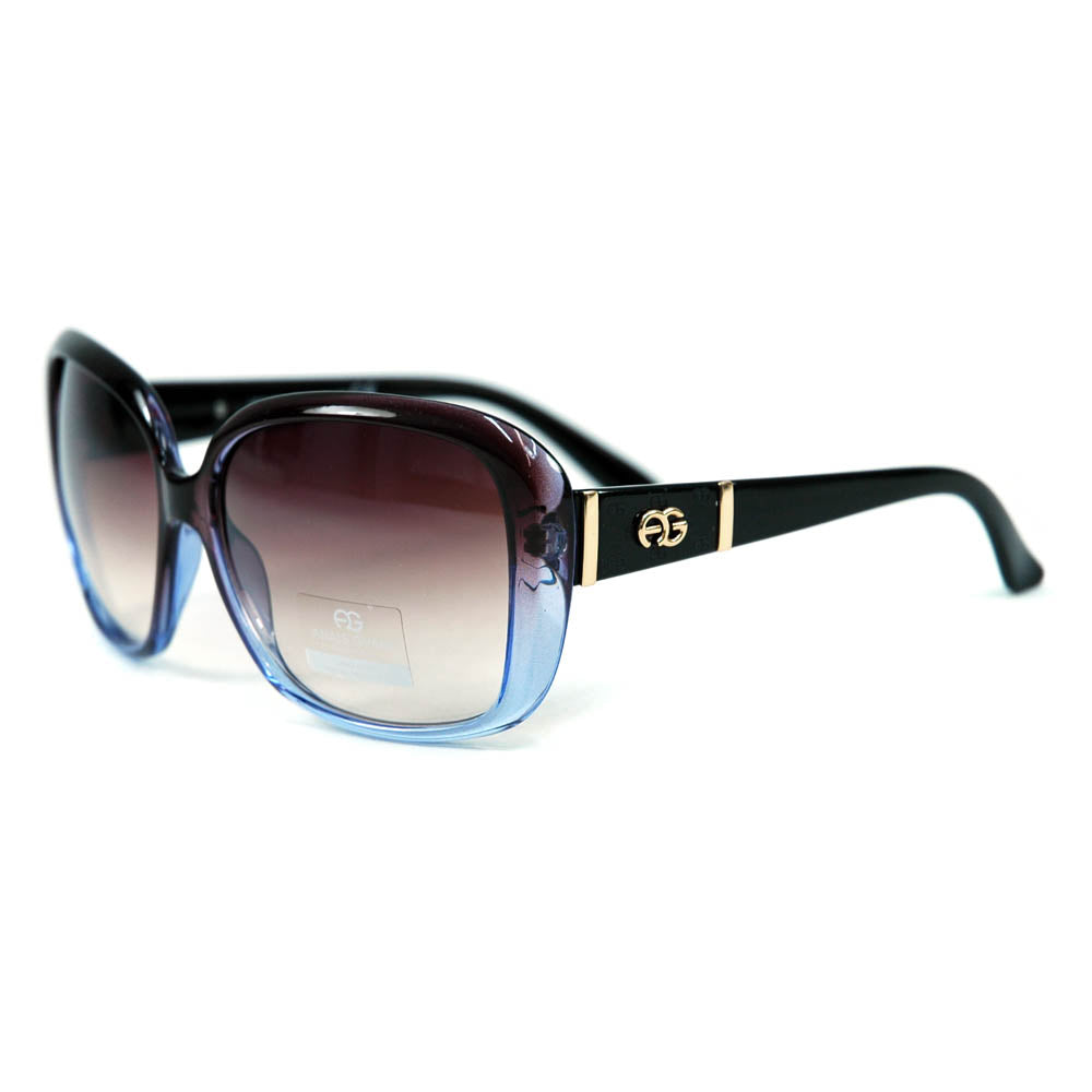 AG Women's Classic Square Frame Sunglasses w/ Logo Accent - Transparent Purple/Black