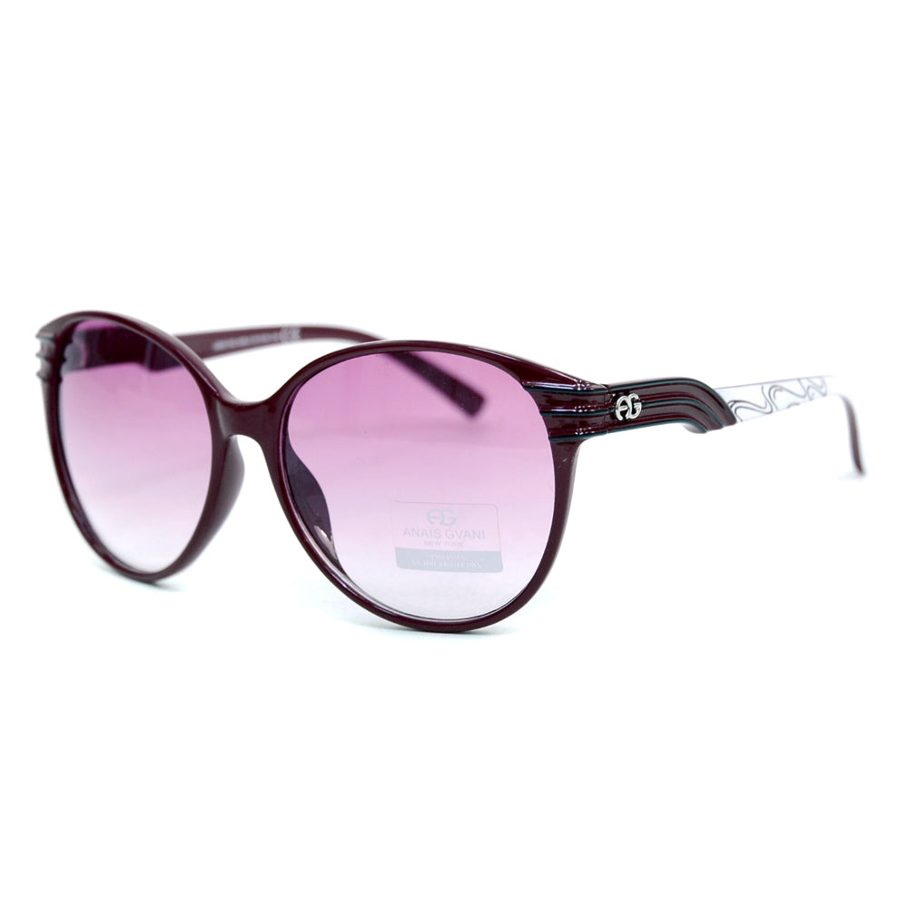 AG Women's Fashionable Round Frame Sunglasses w/ Stripe & Stroke Accents - Burgundy