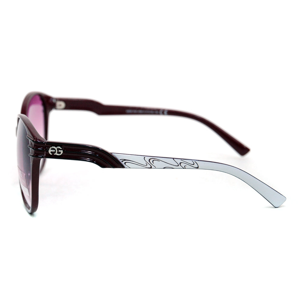 AG Women's Fashionable Round Frame Sunglasses w/ Stripe & Stroke Accents - Burgundy