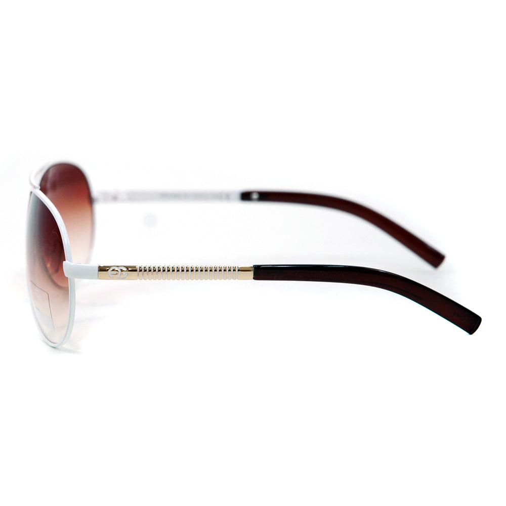 AG Classic Aviator Sunglasses w/ Logo Accent - White/Coffee