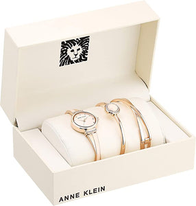 Anne Klein Women's Premium Crystal Accented Watch and Bangle Set - Rose Gold/Pin