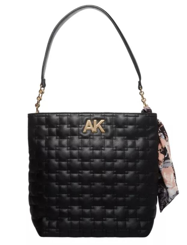 Anne Klein Quilted Bucket Hobo Purse - Black